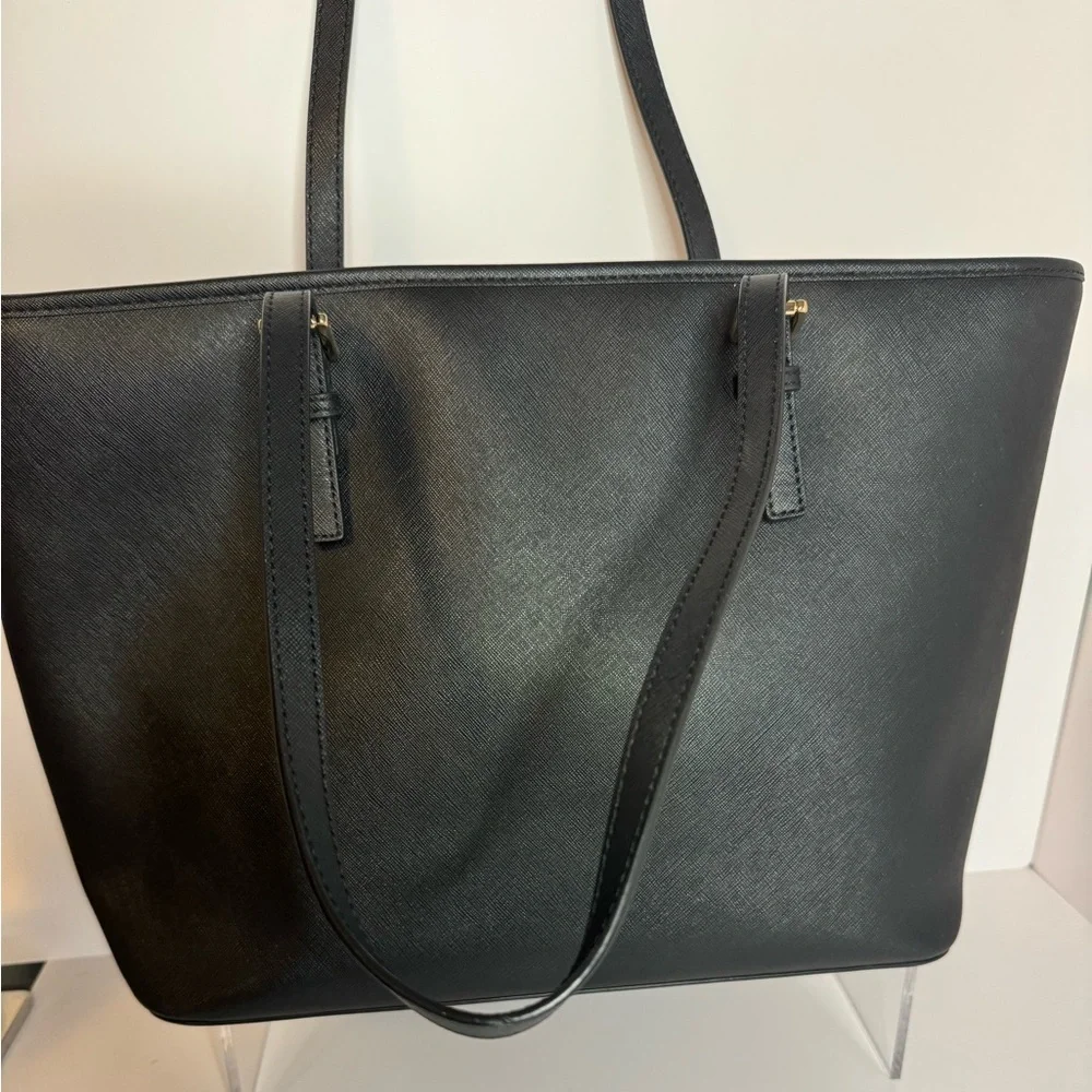 #143 Michael Kors Jet Set Travel Large Top Zip Black Leather Shoulder Tote - Picture 5 of 17